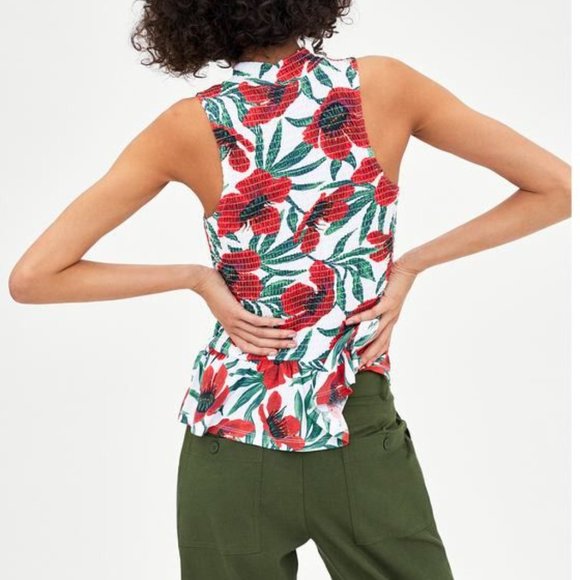 ZARA Floral Print High Neck Tank w/ Ruffles - Picture 3 of 7